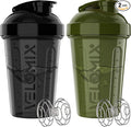 '-2 Pack- 20 oz Protein Shaker Bottles for Protein Mixes - 2x Wire Whisk, Leak Proof Shaker Cups for Protein Shakes and Pre Workout, Protein Shaker Bottle Pack, Protein Mixer Cup (Green&Black)