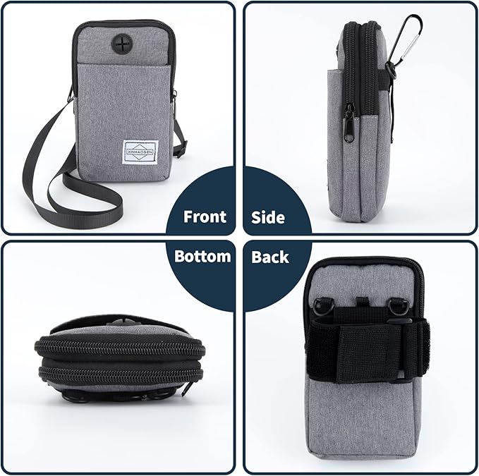 Cell Phone Purse Waist Pack Bag Travel Crossbody Bag Wristband Sport Armband Wallet with Removable Shoulder Strap (Light Grey)