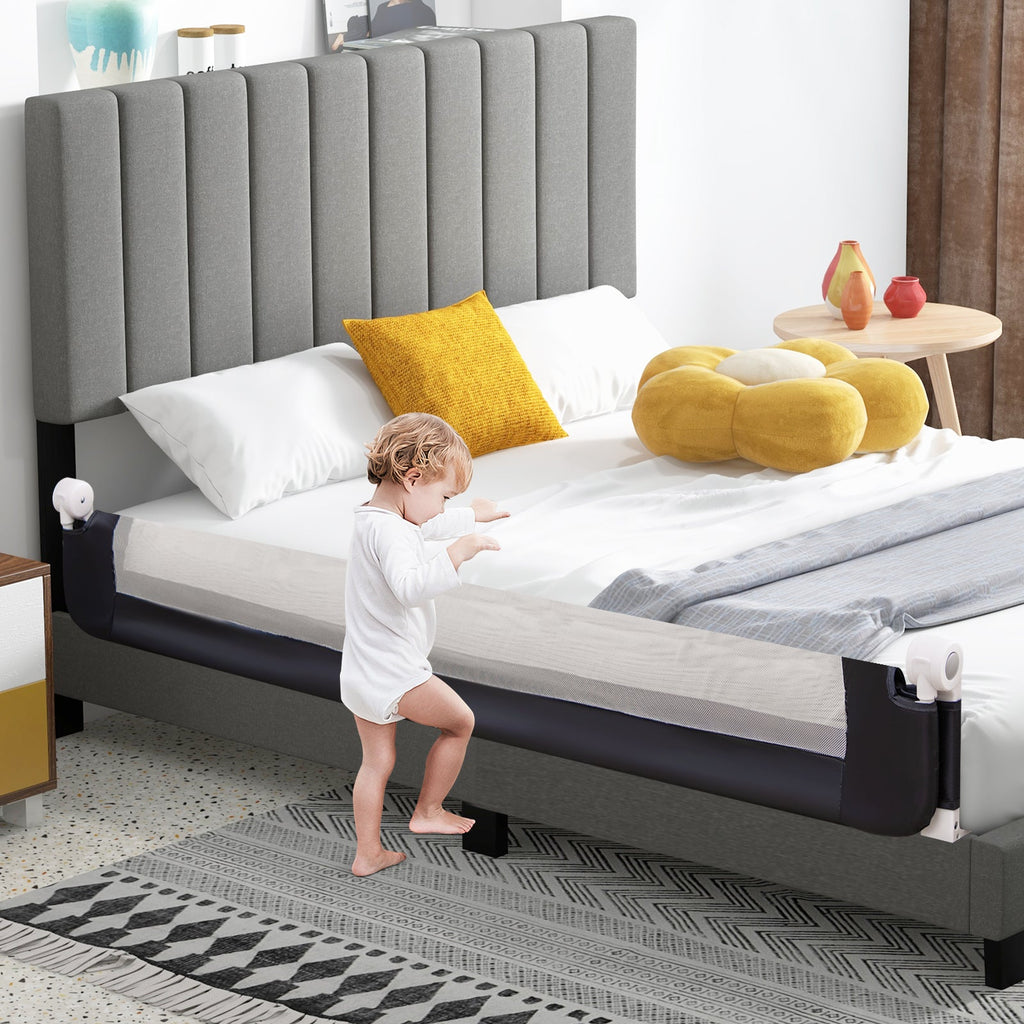 71-Inch Foldable Bed Rail Swing Down Baby Bed Guard Rail with Adjustable Safety Strap