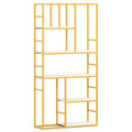 71 Inch Tall Bookshelf Metal Frame 5-Tier Geometric Bookcase-White & Golden