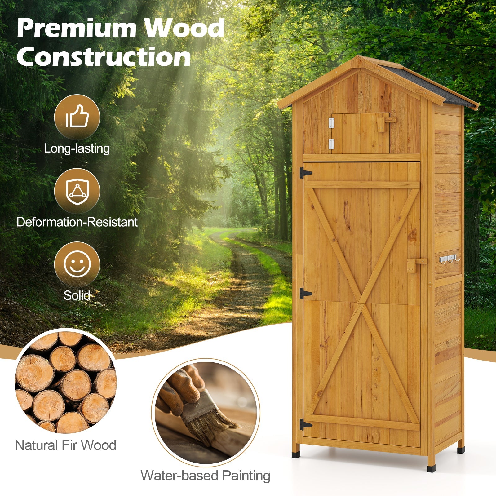 70 Inch Tall Garden Tool Storage Cabinet with Lockable Doors and Foldable Table