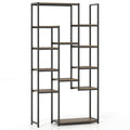 71 Inch Tall Vintage Geometric Bookshelf 12 Open Shelves-Walnut