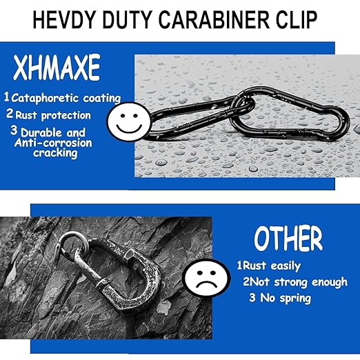 200PCS M6 Black Carabiner Clip,2.36Inch Bulk Snap Hook Quick Link Small Carabiner Clips,Spring Link Buckle for Fishing Camping Hammock Dog Leashes-270LBS Holding Capacity