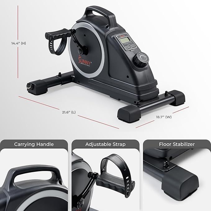 Sunny Health & Fitness Dual Function Under-Desk Bike Trainer, Mini Exercise Machine for Senior Training, Arm/Leg Cardio Cycle Workout, Optional Magnetic, Motorized w/Free SunnyFit App Connection