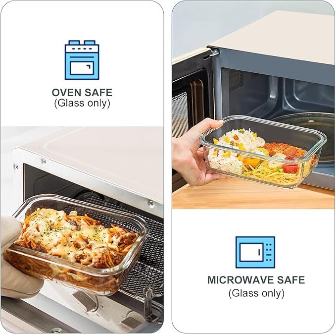 10 Pack Glass Food Storage Containers, Meal Prep Containers with Lids, Airtight Glass Lunch Boxes, Freezer, Oven, and Microwave Safe, Green