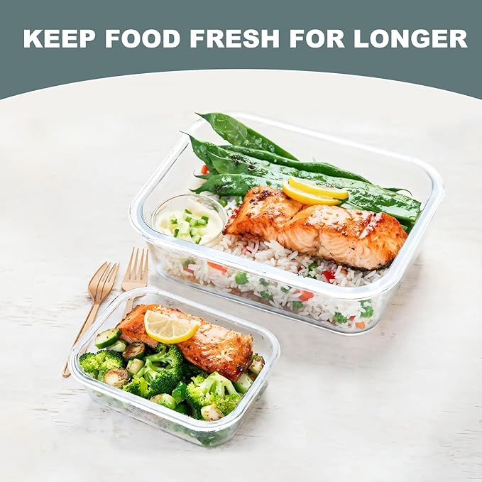 10 Pack Glass Food Storage Containers, Meal Prep Containers with Lids, Airtight Glass Lunch Boxes, Freezer, Oven, and Microwave Safe, Pink