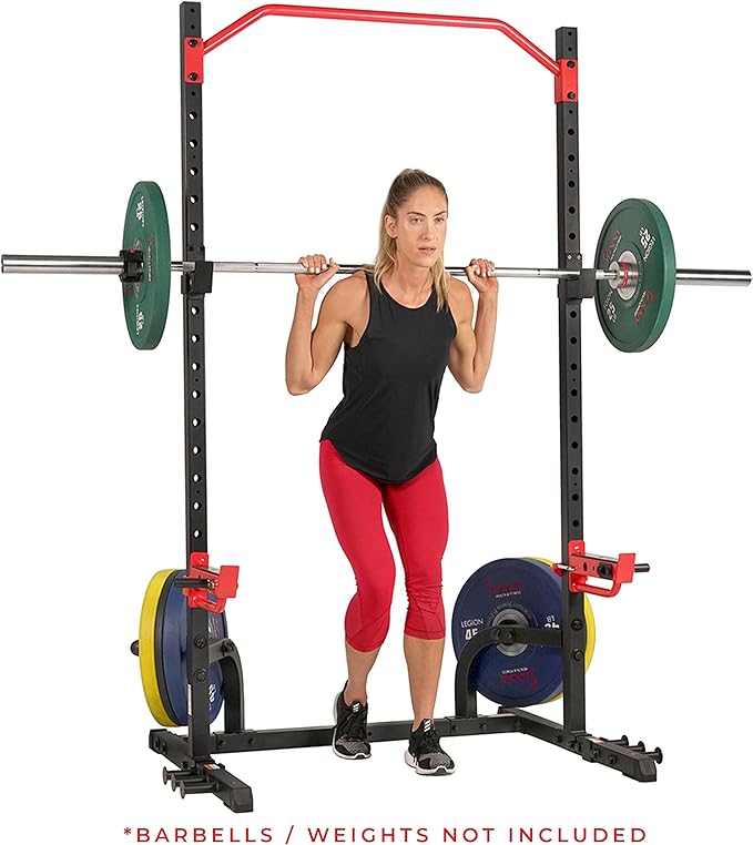 Sunny Health & Fitness Multifunctional Strength Training Home Gym – Complete Workout Equipment with Training Attachments, Optional Squat Stand, Power Rack Cage, Adjustable Incline Bench