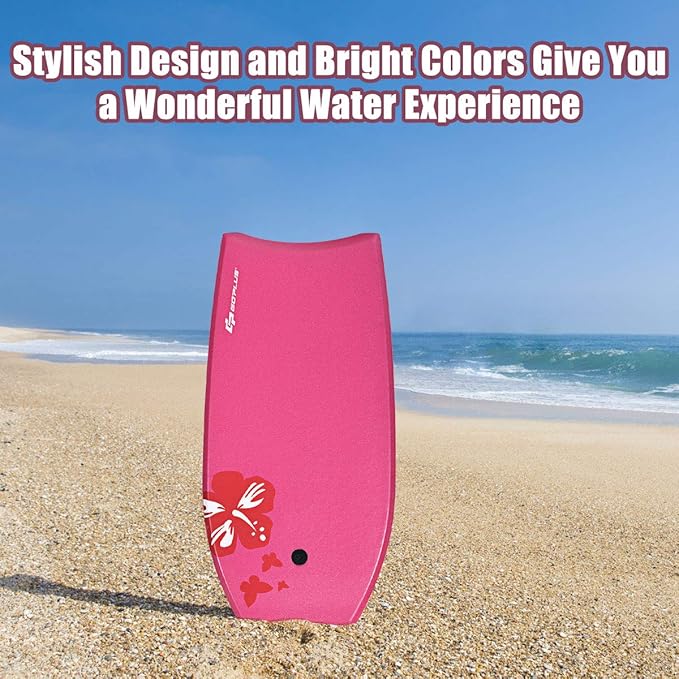 Goplus 41''/37''/33'' Lightweight Body Board for Beach, Surf Board with EPS Core, XPE Deck, HDPE Slick Bottom, Wrist Leash, Bodyboard for Kids Adults Surfing
