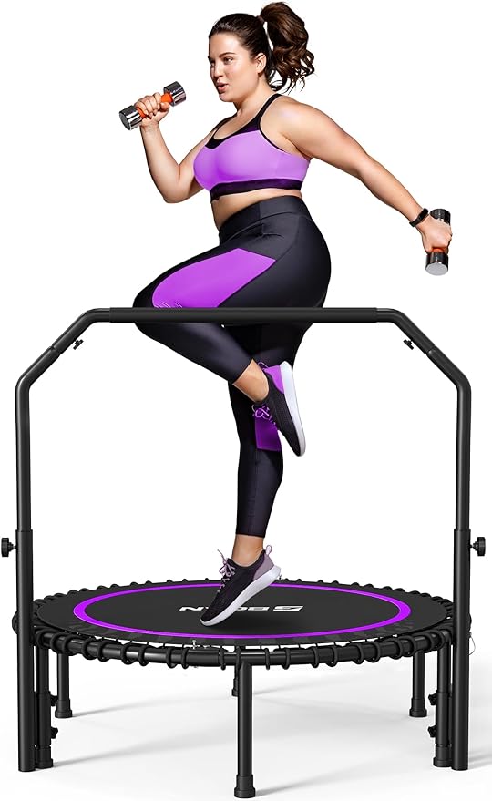 BCAN 40"/48" Rebounder Trampoline for Adult, 450/550LBS Fitness Trampoline with Bungees, Adjustable Handle, Stable & Quiet, Indoor Outdoor, Whole-Body Workout & Relaxation at Home for Women/Men