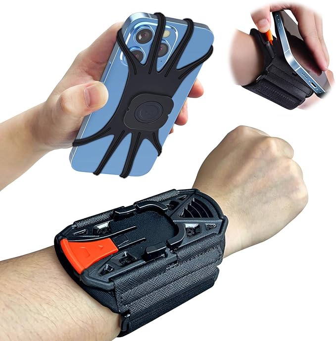 Wristband Phone Holder for Running,Phone Wrist Strap 360° Rotation & Detachable - Compatible with iPhone 16/15/13/XR, for Samsung and More - Fits 4''-6.5'' Phones - for Walking(S)