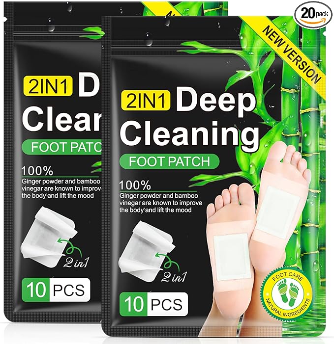 2in1 20PCS Foot Pads, Natural Bamboo Vinegar Ginger Powder Foot Pads