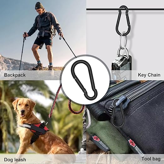 KINLINK 15 Pack Black Carabiner Clip, 1.57 inch Heavy Duty Spring Snap Hook, Small Caribeener Clips for Outdoor Camping, Swing Set, Hammock, Hiking Travel, Fishing, Quick Link Keychain