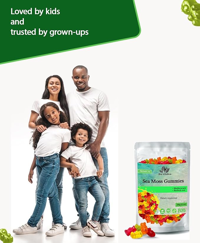Sea Moss Gummies - Irish sea Moss raw Organic, Bladderwrack, Burdock Root. Contains Sea Moss Gel and Powder. Superfoods for Vegan, Keto and Dr Sebi Diet. Immune Boosting (2 Packs)