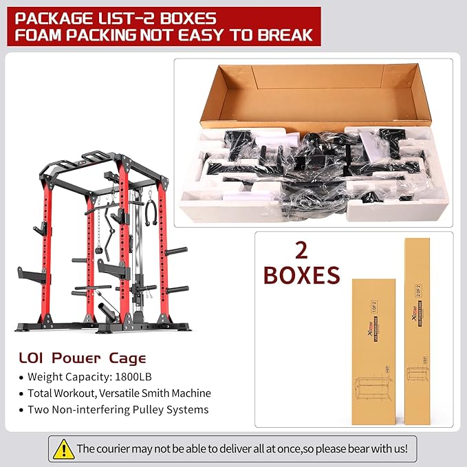 Power Cage Multi-Function Power Rack with Cable Crossover System,1800 LBS Capacity Squat Rack with Weight Bench,for Home Gym