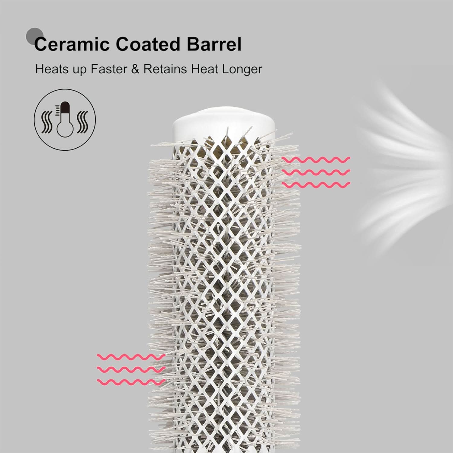 Eagle Fortress Professional Extended Barrel Round Hair Brush for Blow Drying with Ceramic + Ionic, Grey 1.69in