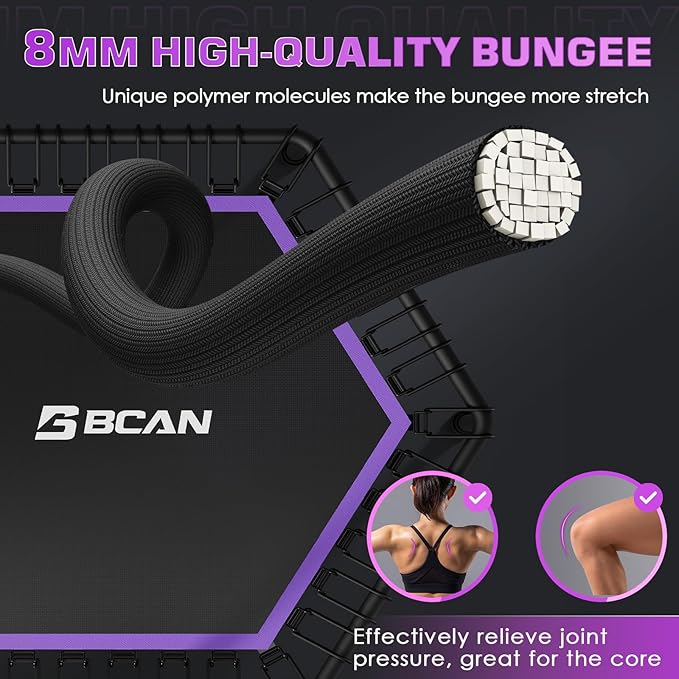 BCAN 51" Mini Hexagon Trampoline, Max Load 450 LBS Fitness Trampoline with T-Adjustable Handle Bar, Silent Bungees, Larger, More Stable, Quieter Exercise Rebounder for Adults Indoor/Garden Workout