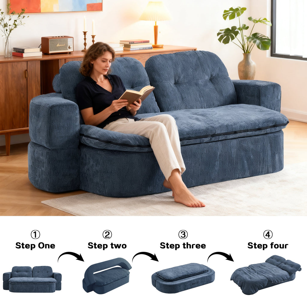 Sofa Bed Floor Modern Dark Blue Convertible Sleeper No Assembly 78.7 In