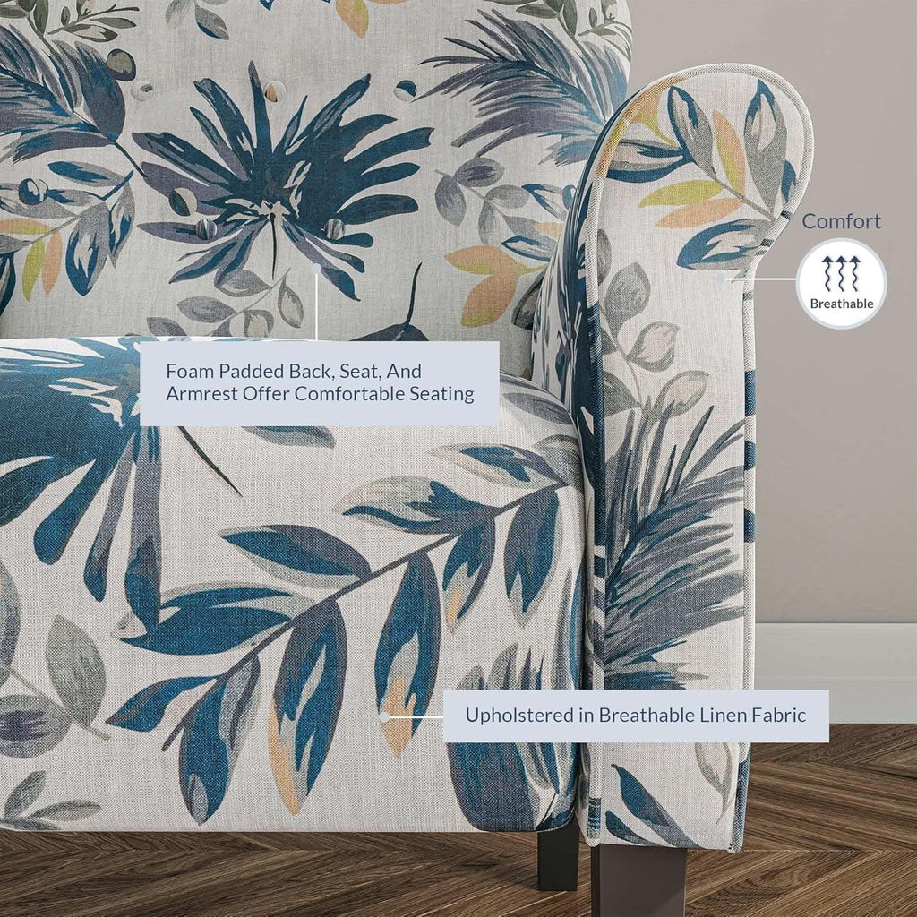 Wingback Upholstered Accent Chair Green Floral