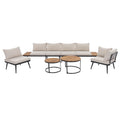 Outdoor Sectional Set Acacia Wood Steel Beige Cushion 6 Piece Seats 5