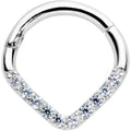 16G 5/16 14k White Gold Clear CZ Gem Chevron Hinged Segment Ring