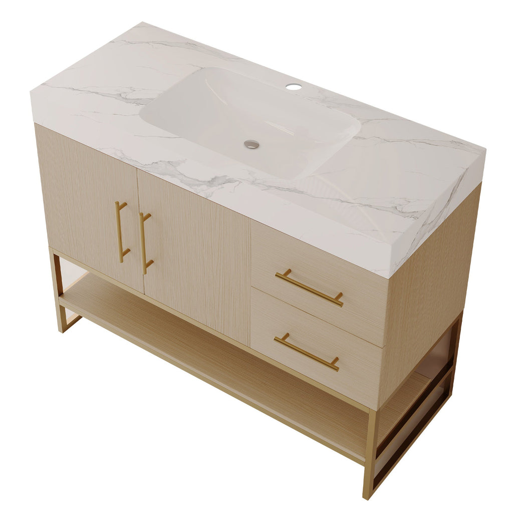 36' Modern Free-Standing Bathroom Vanity with Seamless Ceramic Sink & Sintere...