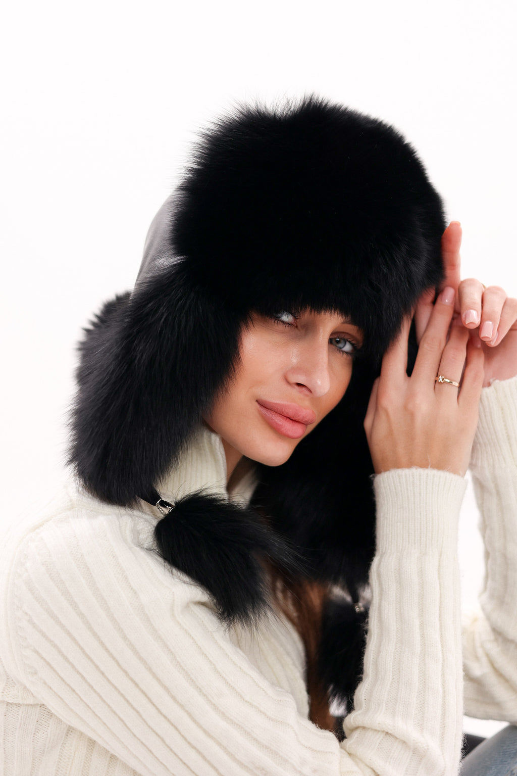 Genuine Polar Fox Fur Genuine Leather Hat