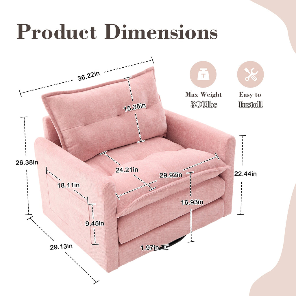 Accent Chair Swivel Barrel Chenille Pink Memory Foam