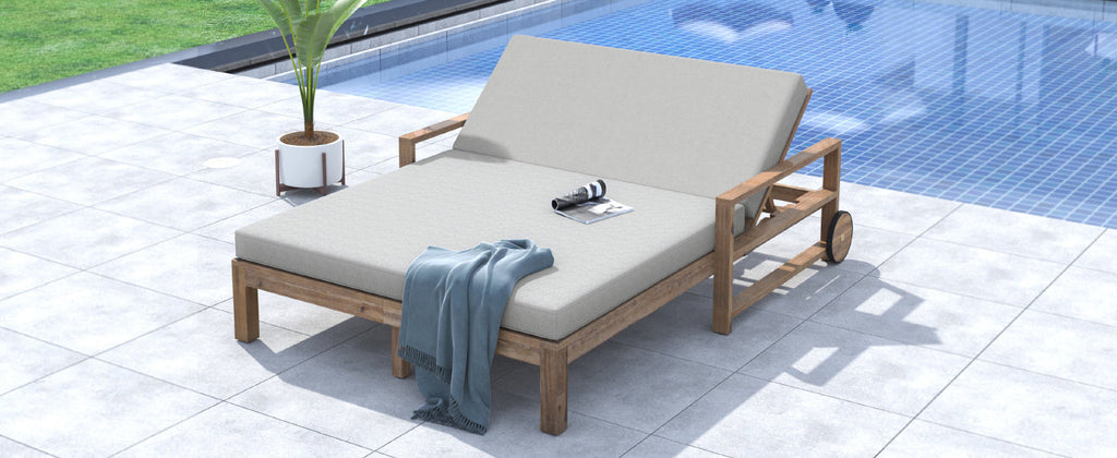 Outdoor Daybed Acacia Wood Farmhouse Gray with Wheels 2 Person