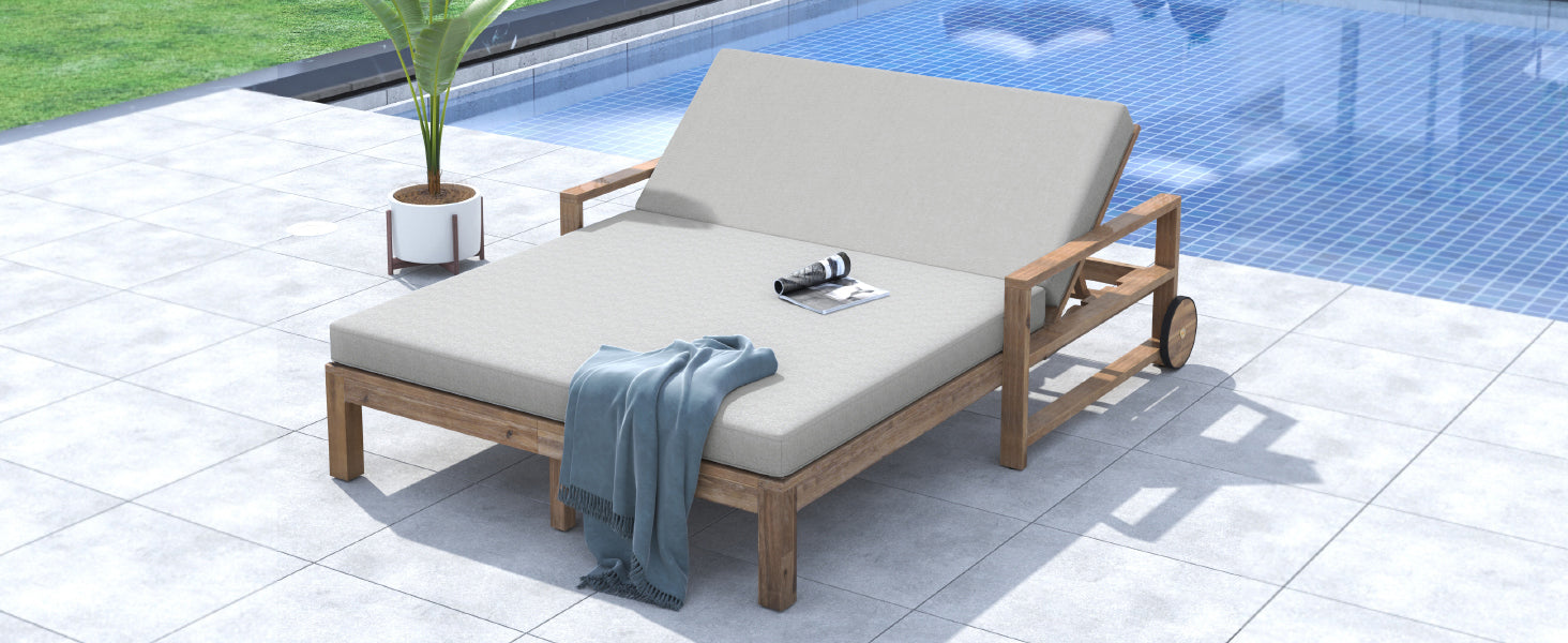 Outdoor Daybed Acacia Wood Farmhouse Gray with Wheels 2 Person