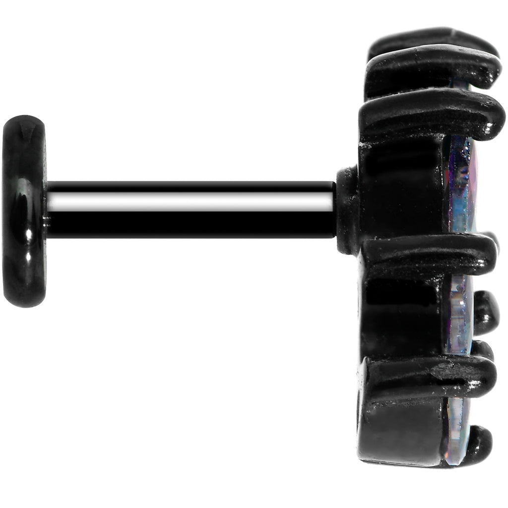 16G 1/4 Clear CZ Gem Black Fan Internally Threaded Labret Tragus