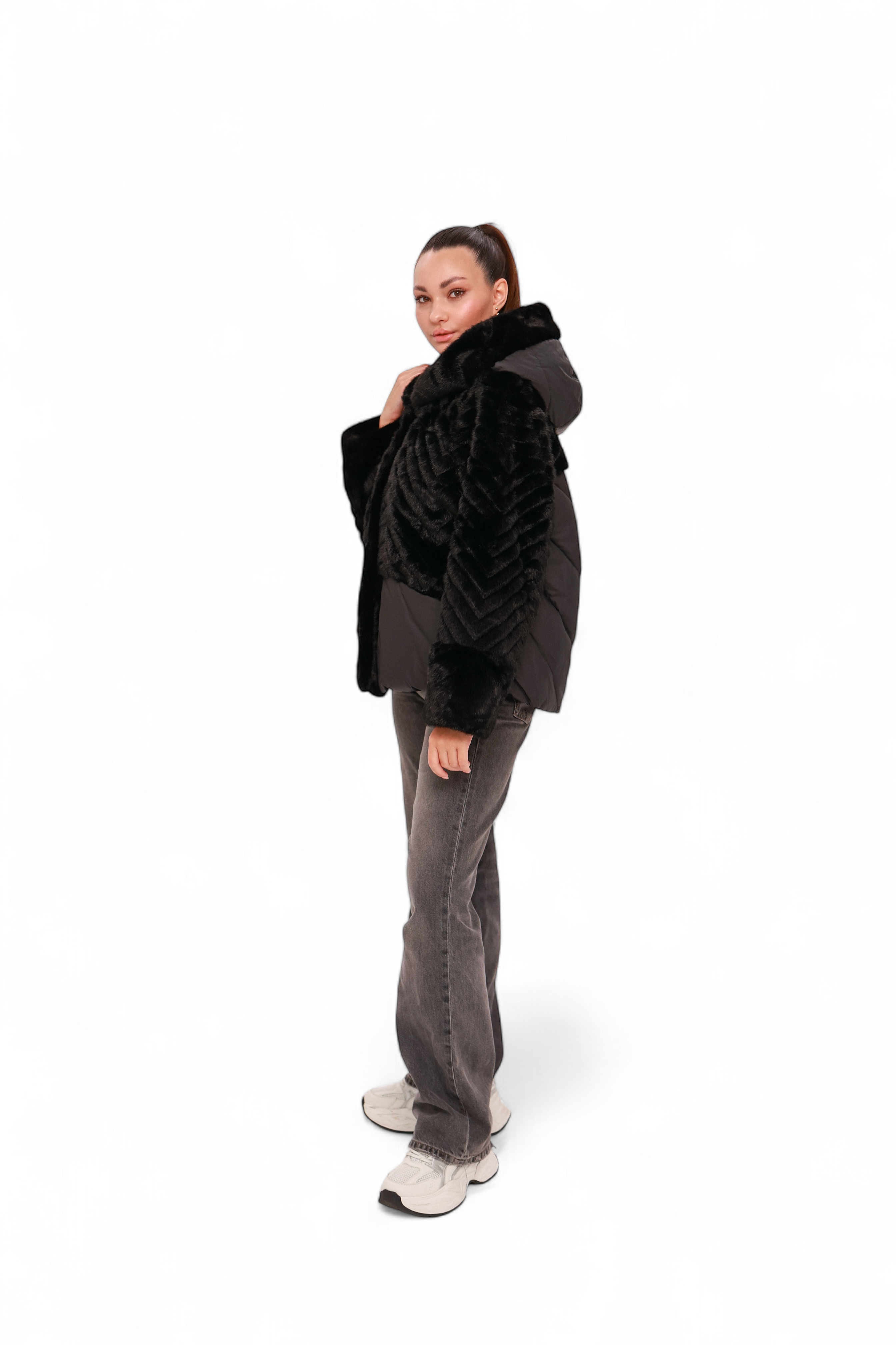 Montana Eco-Fur Down Coat in Black
