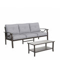Outdoor Patio Set Steel Khaki 2 Piece 3 Seat Sofa 4 in Cushions Coffee Table