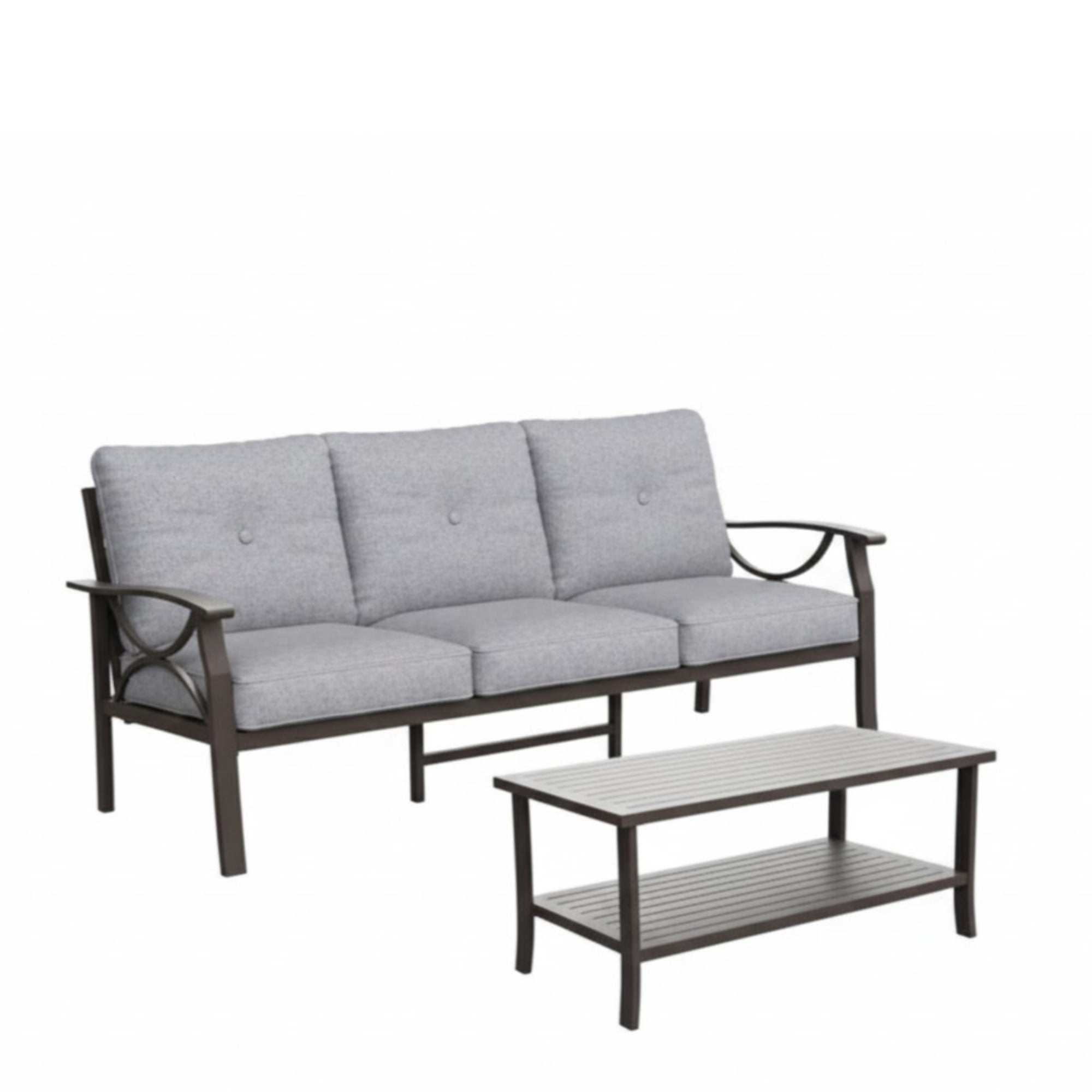 Outdoor Patio Set Steel Khaki 2 Piece 3 Seat Sofa 4 in Cushions Coffee Table