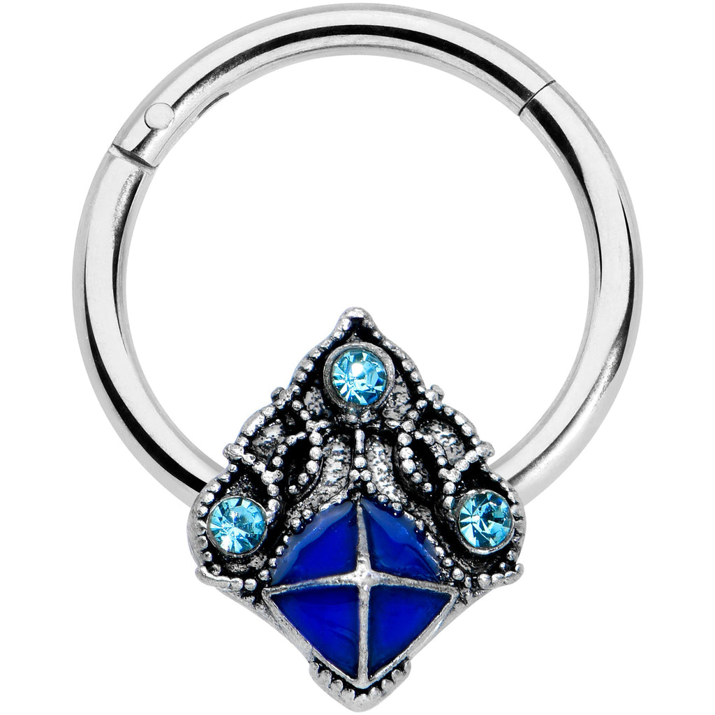 16G 3/8 Blue Gem Rococo Blue Hinged Segment Ring