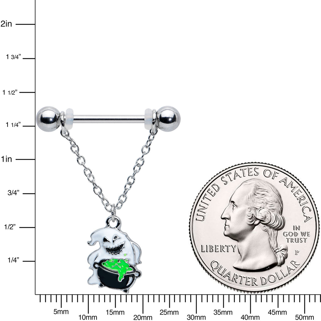 14G 5/8 Ghost Goo Cauldron Halloween Chain Dangle Nipple Ring Set
