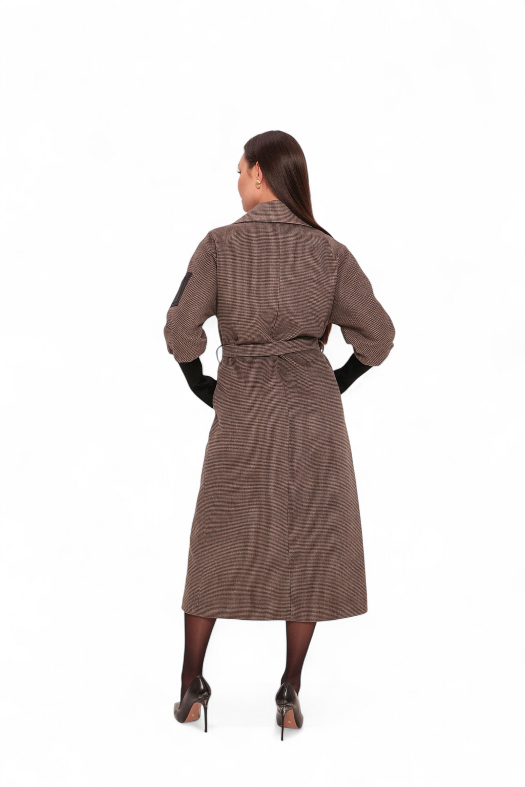 Miru Cashmere Wool Blend Overcoat in Beige Houndstooth