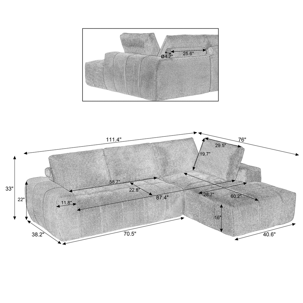 Sectional Sofa L-Shape Faux Fur Dark Blue 4 Seat Sleeper No Assembly