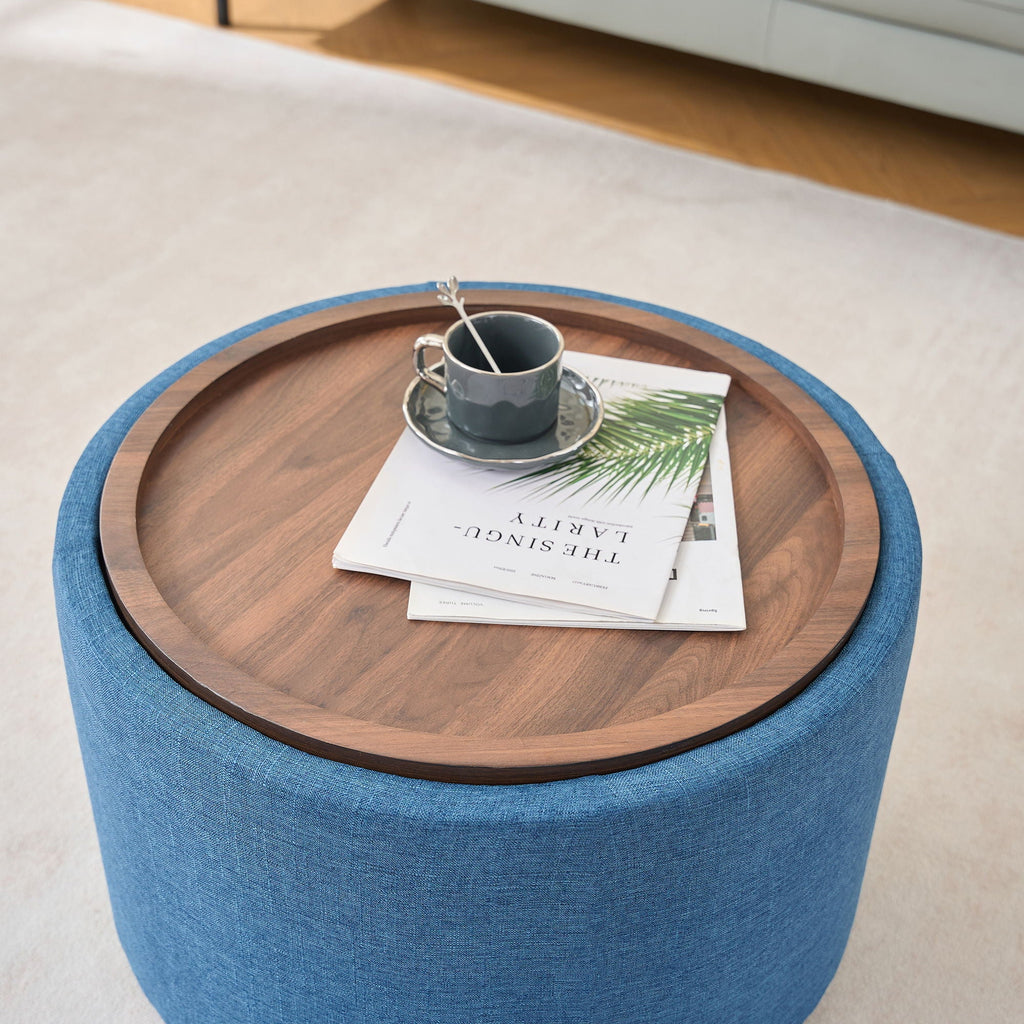 Nesting Ottomans, Round Coffee Table & Bench With Tray (Set of 2)