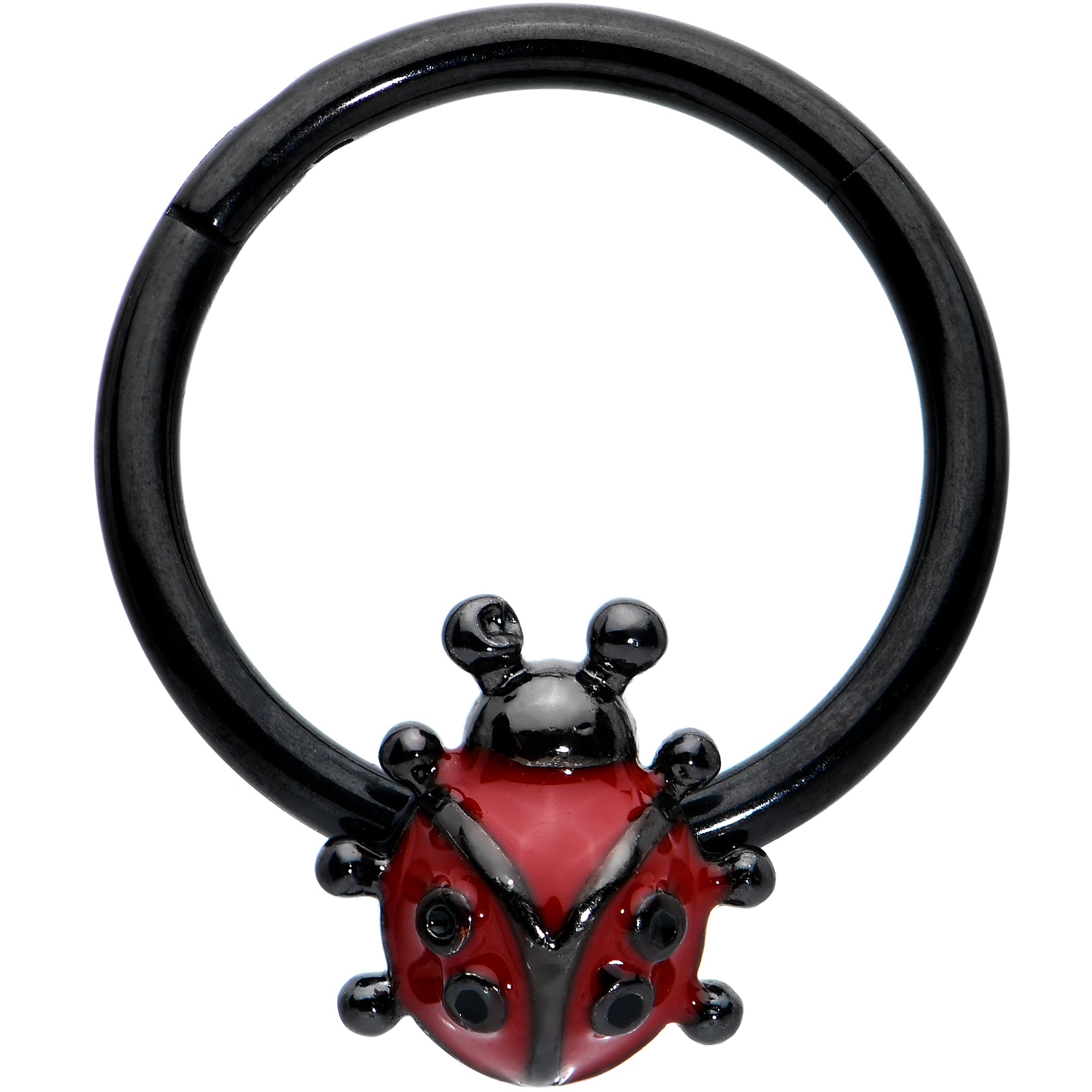 16G 3/8 Black Classic Ladybug Hinged Segment Ring