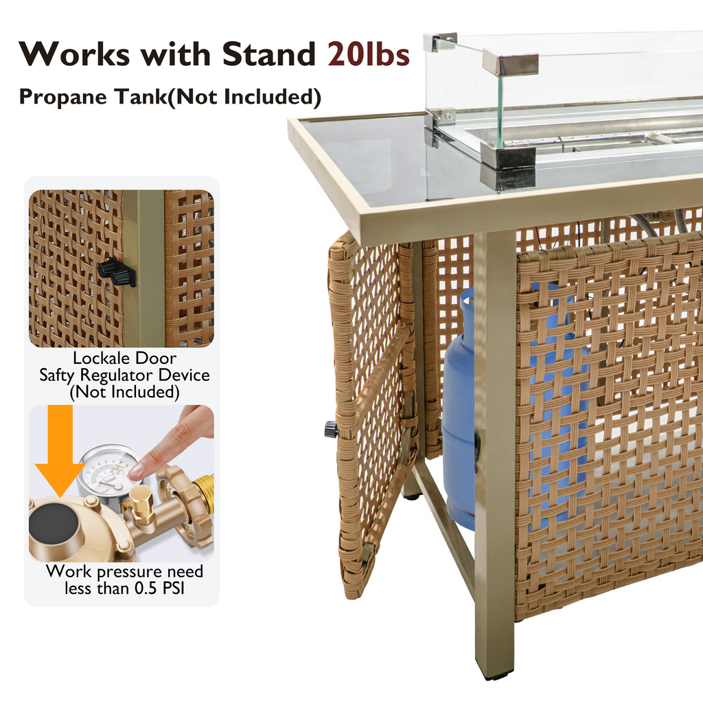 Outdoor Patio Set with Fire Pit Table Rattan Metal Beige 8 Piece