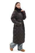 Riley Genuine Fur Trim Down Fill Coat in Black