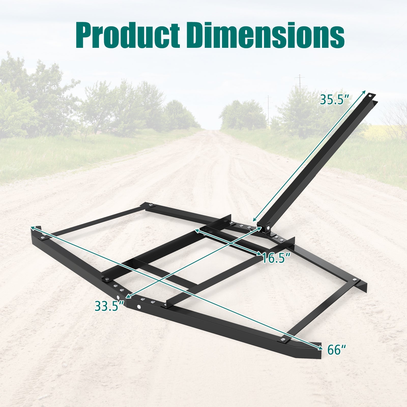 74 inch Wide Driveway Drag Tow Behind Landscape Leveling Rake with Reinforced Bars-Black