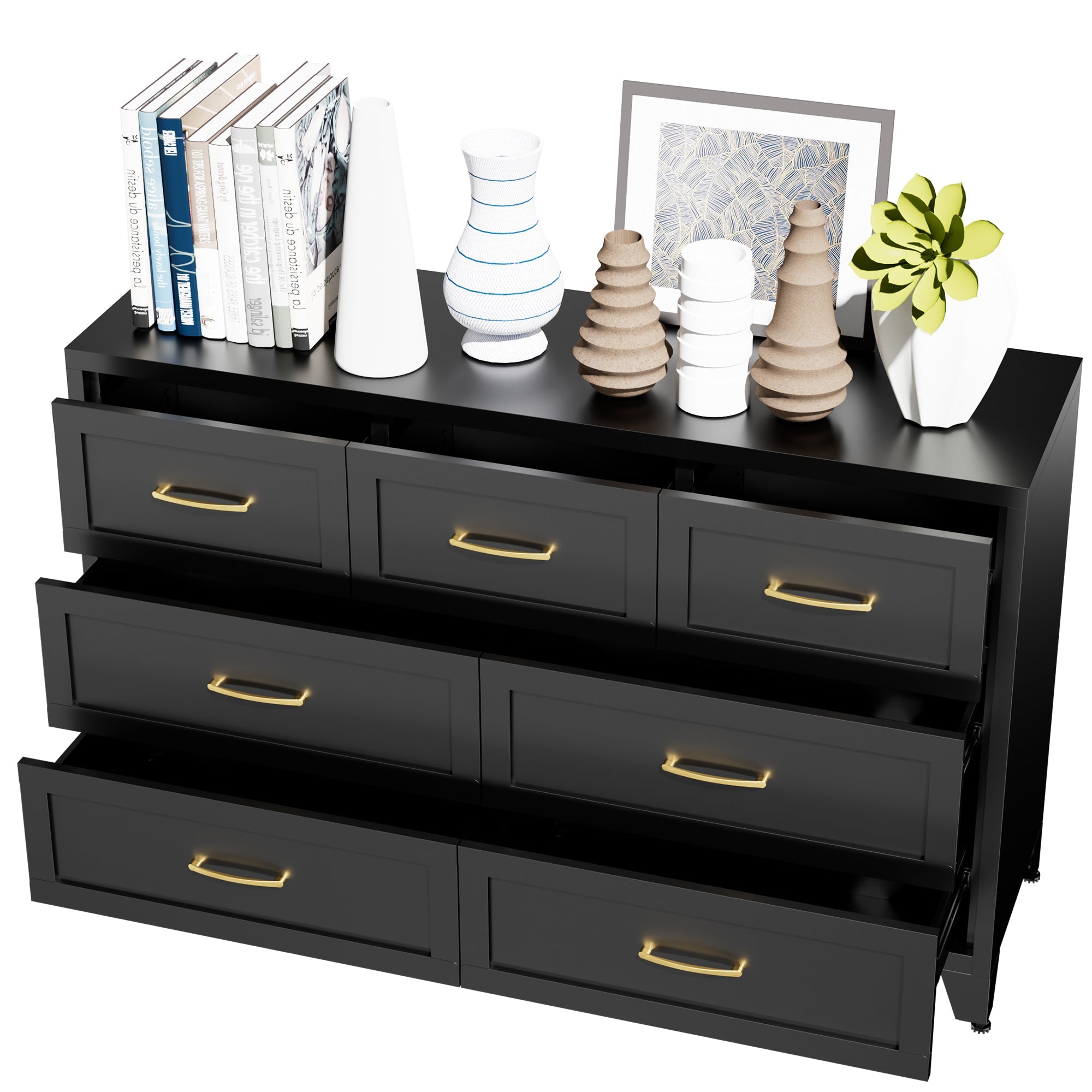 Dresser Low-Profile 7-Drawer Black Steel Smooth Glide 47.3x15.8x30.8 In