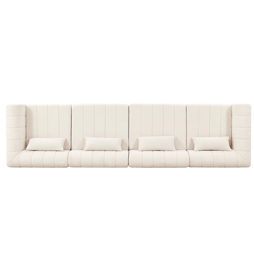 Sectional Sofa Modular Polyester Beige 4 Seat 145 In No Assembly