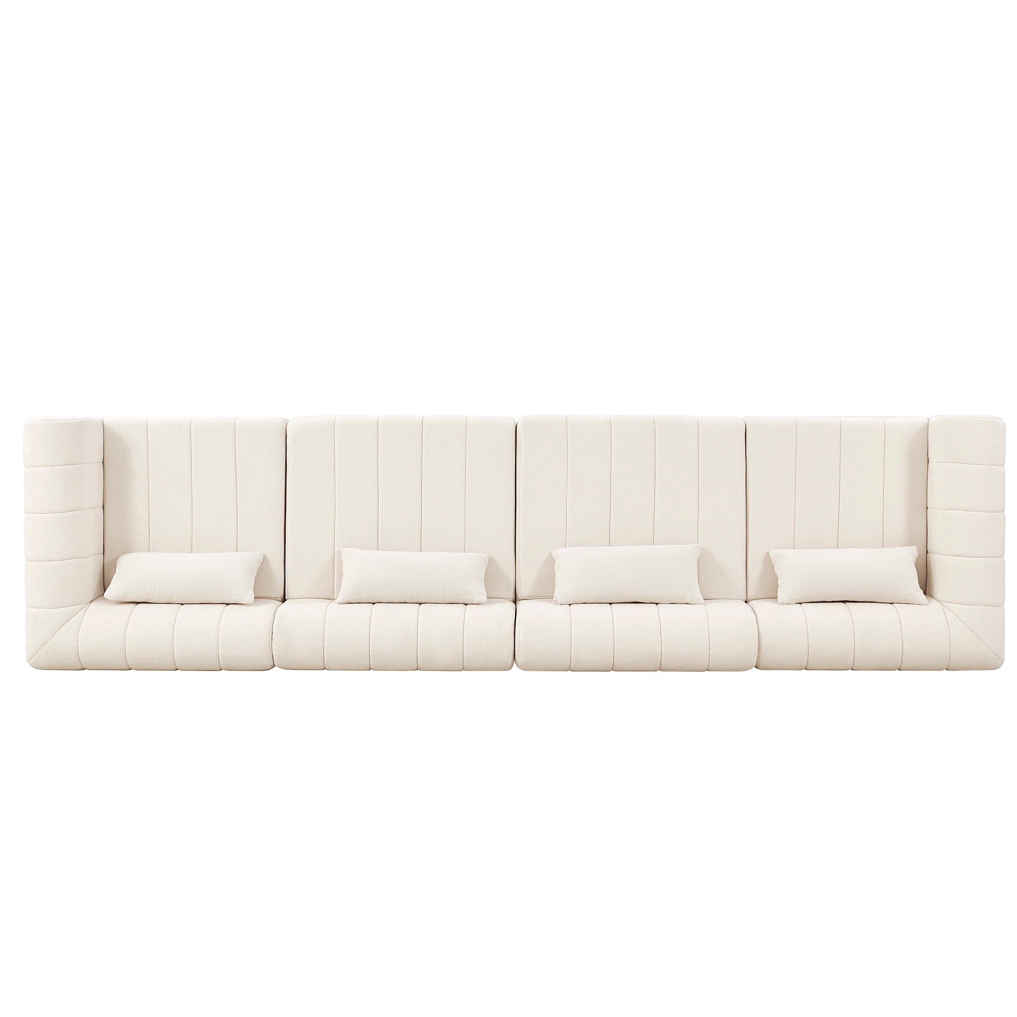 Sectional Sofa Modular Polyester Beige 4 Seat 145 In No Assembly