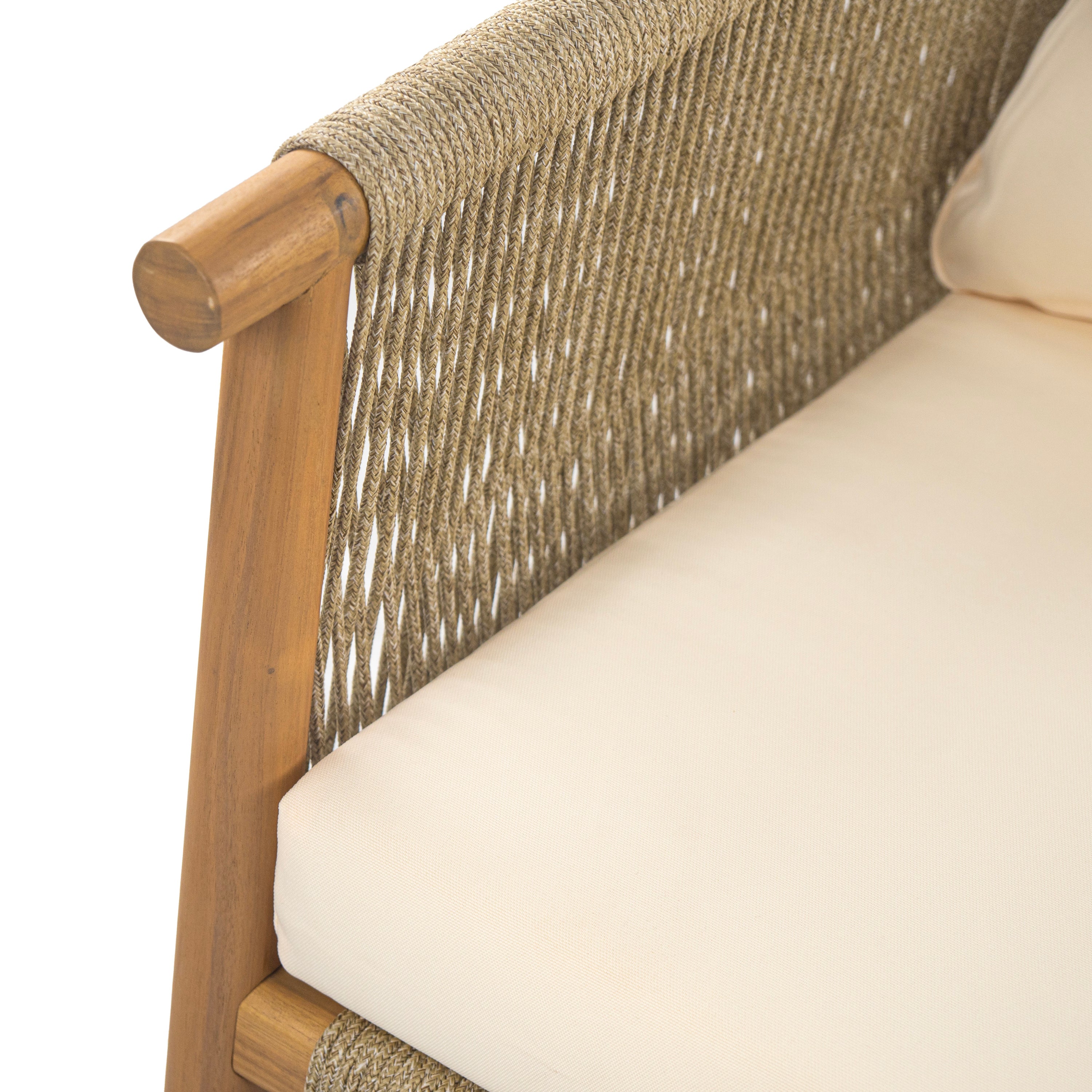 Outdoor Lounge Chair Solid Wood Natural Beige Cushion 28in Wide