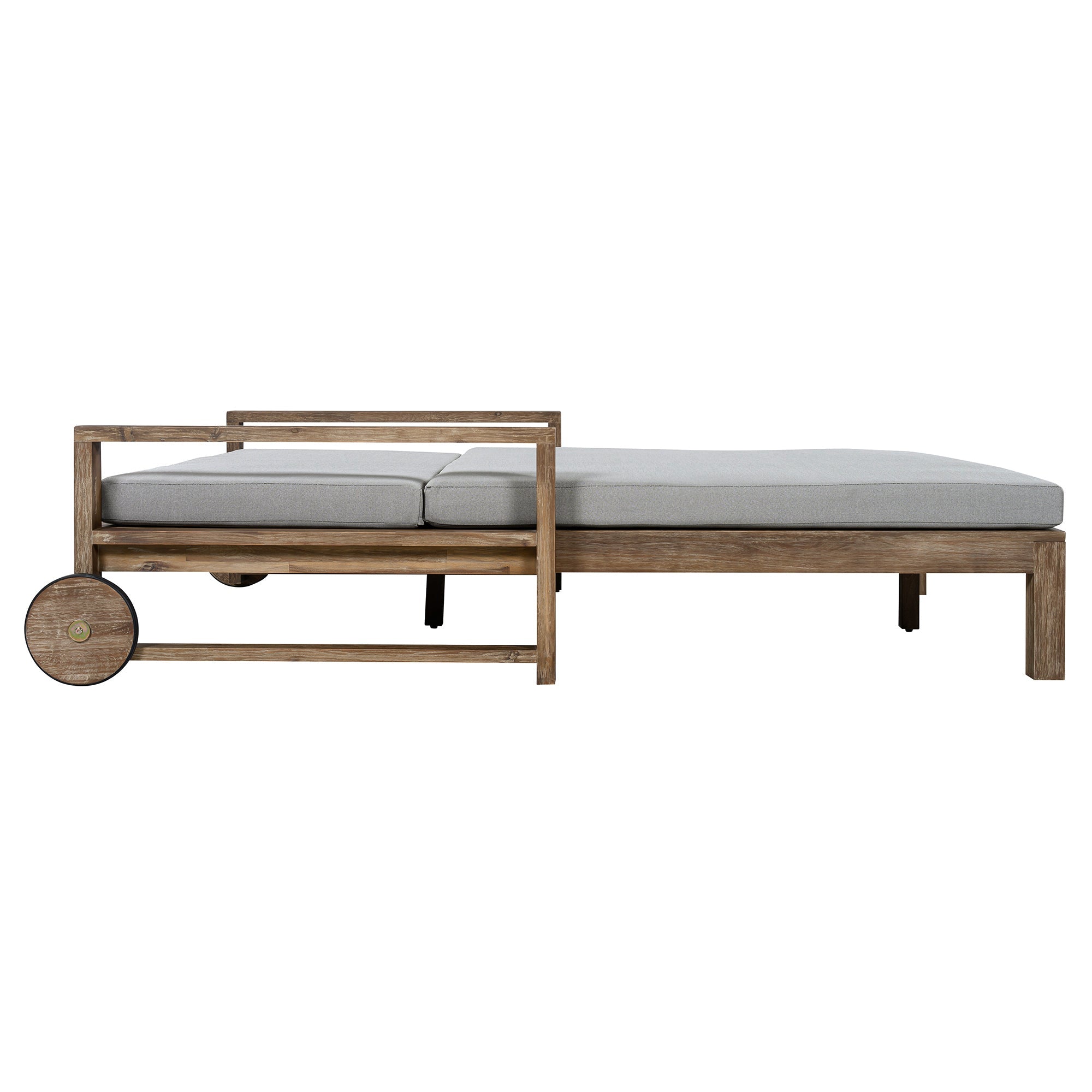 Outdoor Daybed Acacia Wood Farmhouse Gray with Wheels 2 Person