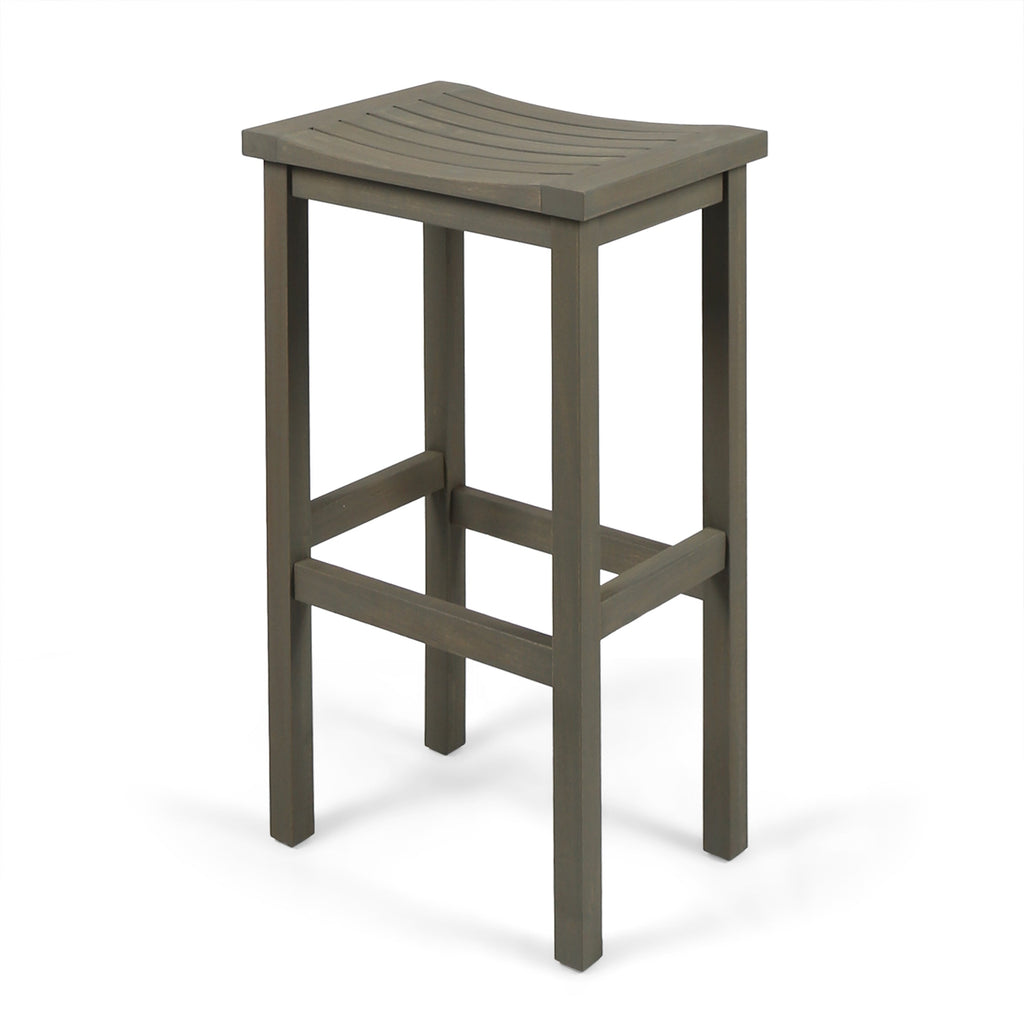 Outdoor Balcony Bar Set Acacia Wood Gray 3 Piece Table 2 Stools Seats 2