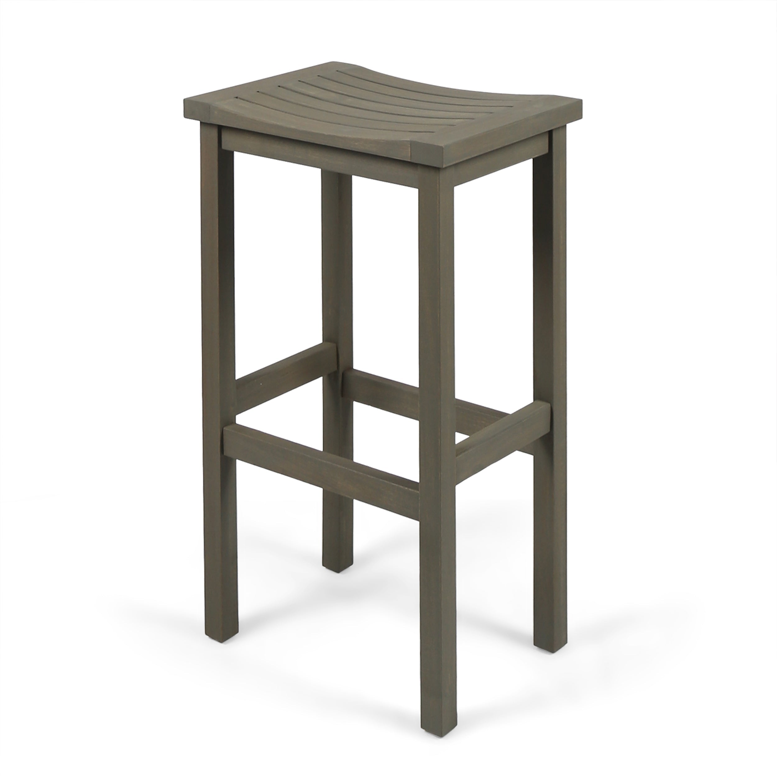 Outdoor Balcony Bar Set Acacia Wood Gray 3 Piece Table 2 Stools Seats 2