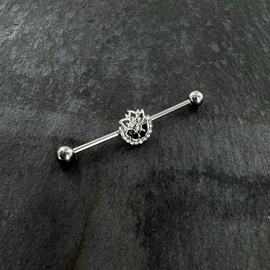 14G Blue Gem Abstract Arch Industrial Barbell 38mm